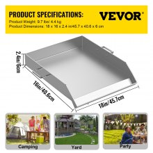 VEVOR Stainless Steel Griddle,18" X 16" Universal Flat Top Rectangular Plate, BBQ Charcoal/Gas Grill with 2 Handles and Grease Groove with Hole，Grills for Camping, Tailgating and Parties