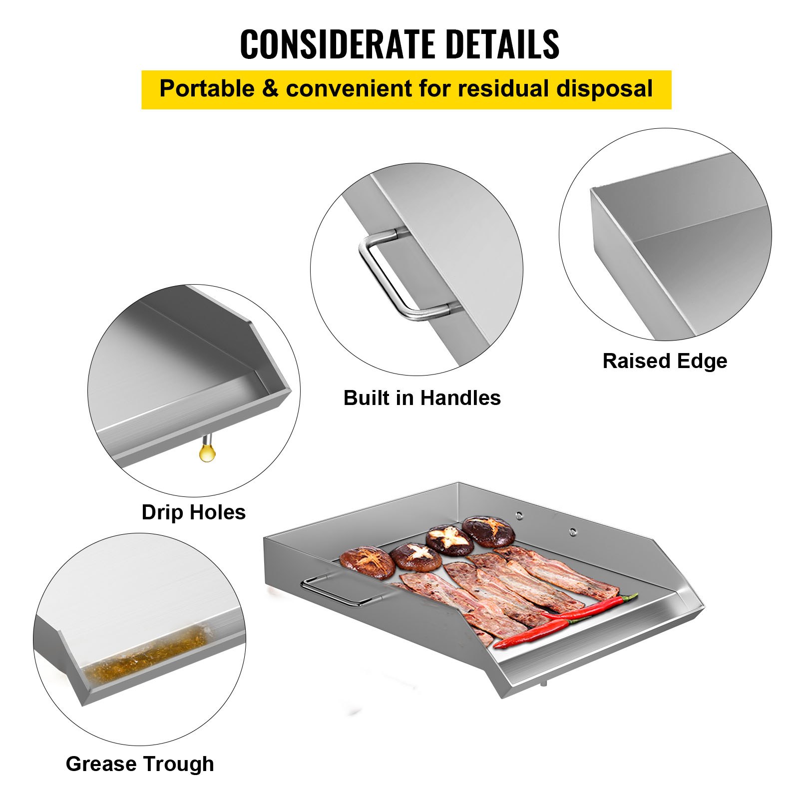 VEVOR Square Grill Plate 16 x 18 Inch Stainless Steel Griddle Flat Top Grill Tripple Burner Stove Griddle Flat Top Plate for outdoor Triple Burner Stove