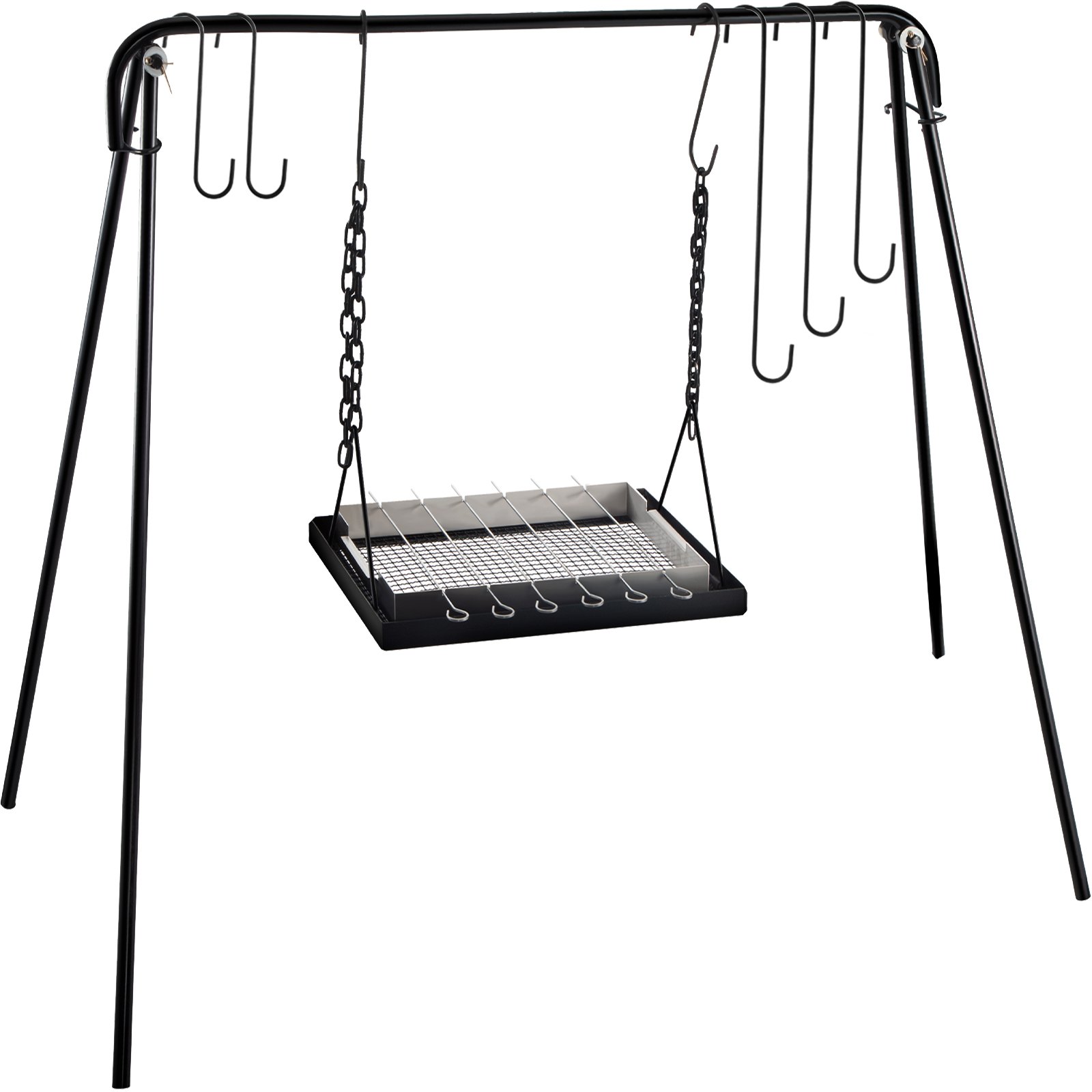 VEVOR Grill Swing, 35" Campfire Cooking Stand, Carbon Steel Campfire Grill, Campfire Grill Stand with Adjustable Legs, BBQ Grill with Hooks & & Accessories & Carrying Case for Cookware & Dutch Oven