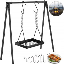 VEVOR Campfire Cooking Stand, Carbon Steel, Outdoor Cooking, Heavy Duty Campfire Cooking Equipment with Adjustable Grill, Camp Cooking, Campfire Cooking Grill For Camping, Picnic, Bonfire Party
