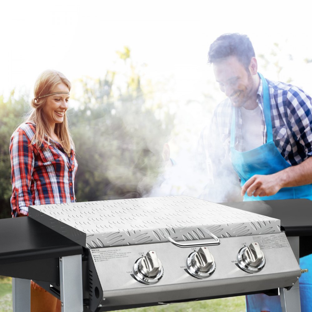 VEVOR Cubierta de la tapa de la plancha, funciona con plancha Blackstone de 36 pulgadas, cubierta de plancha superior plana de acero con placa de diamante de aluminio, cubierta dura impermeable con mango resistente al calor