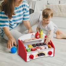 VEVOR - Juego de 26 piezas de parrilla de barbacoa para niños, juego de parrilla de madera para cocinar, juego de juguetes con sonido de simulación