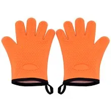 VEVOR Silicone Smoker Oven Gloves, Non-Slip Heat Resident BBQ Grill Gloves with Fingers, Waterproof & Hangable Design, Easy to Clean & Store, for Grilling, Oven, BBQ, Baking, Frying