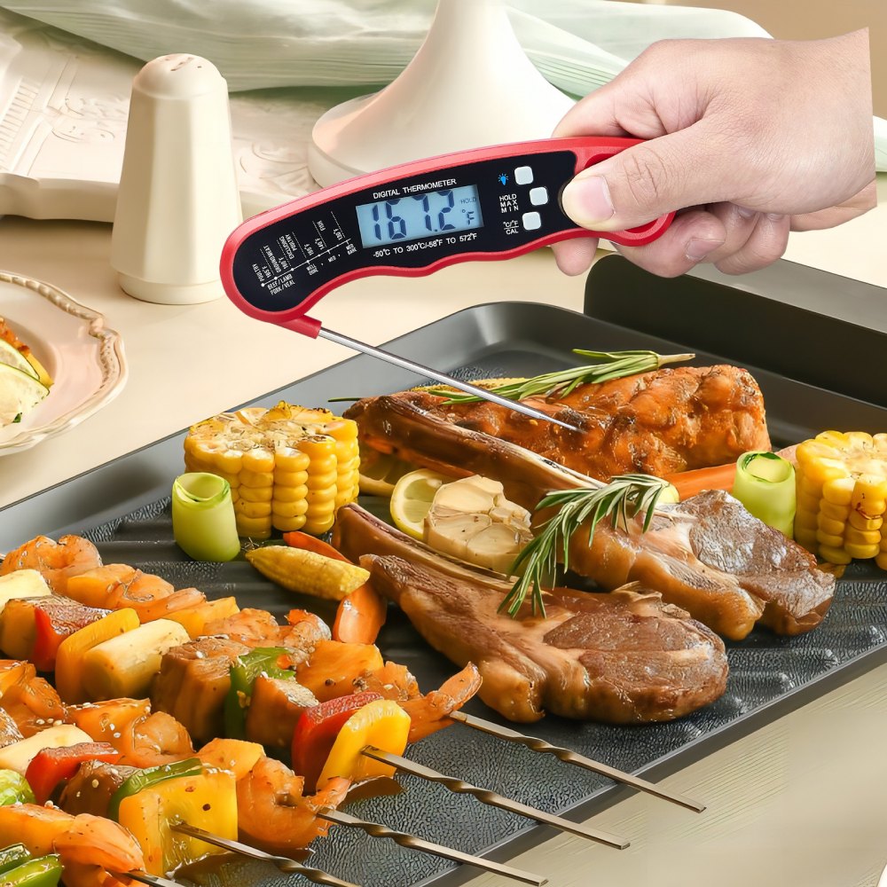 VEVOR Digital Grill Thermometer, 1°F High-precision thermometer for Grill and Cooking, -58~572°F Measuring Range, IP65 Waterproof 3s measure, 180° Foldable Probe with Backlight & Back Magnetic