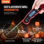 VEVOR meat thermometer measuring grilled meat temperature with probe, fast 3s measurement, accurate to 0.2°f.