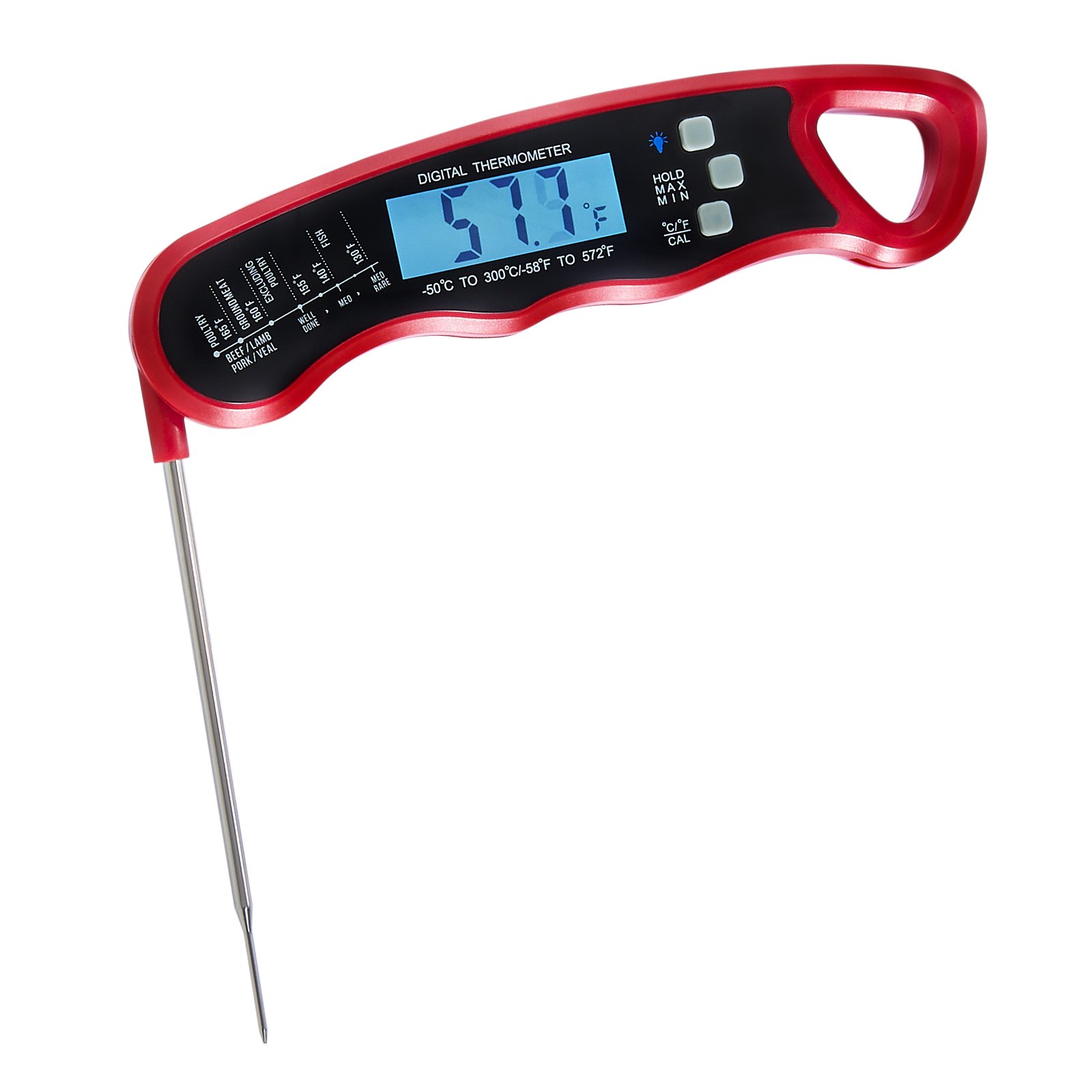 VEVOR Digital Grill Thermometer, 1°F High-precision thermometer for Grill and Cooking, -58~572°F Measuring Range, IP65 Waterproof 3s measure, 180° Foldable Probe with Backlight & Back Magnetic