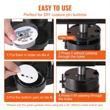VEVOR Button Maker Machine, 1/1.25/2.28 inch(25/32/58mm) 3-in-1 Pin Maker, Installation-Free Badge Punch Press Kit, Button Making Supplies with 300pcs Button Parts, Circle Cutter, Magic Book
