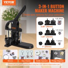 VEVOR Button Maker, 1/1.25/2.28 inch(25/32/58mm) 3-IN-1 Pin Maker, with 300pcs Button Parts, Button Maker Machine with Panda Magic Book, Ergonomic Arc Handle Punch Press Kit, For Children DIY Gifts