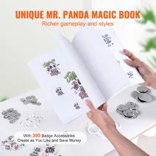 VEVOR Button Maker, 1/1.25/2.28 inch(25/32/58mm) 3-IN-1 Pin Maker, with 300pcs Button Parts, Button Maker Machine with Panda Magic Book, Ergonomic Arc Handle Punch Press Kit, For Children DIY Gifts