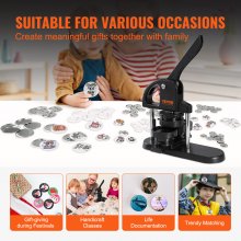VEVOR Button Maker, 1/1.25/2.28 inch(25/32/58mm) 3-IN-1 Pin Maker, with 300pcs Button Parts, Button Maker Machine with Panda Magic Book, Ergonomic Arc Handle Punch Press Kit, For Children DIY Gifts