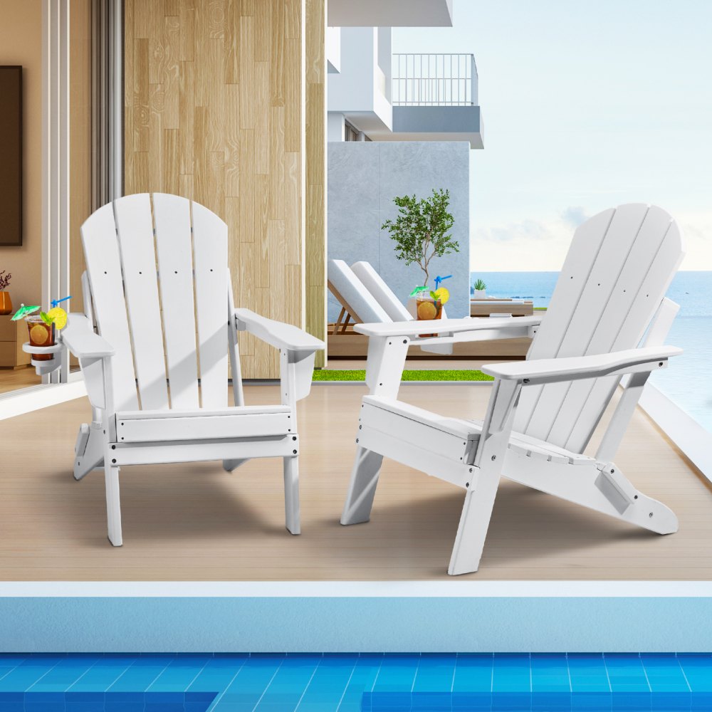 VEVOR Adirondack Chair Conjunto de 2 de plástico para fogueira dobrável para todos os climas, branco