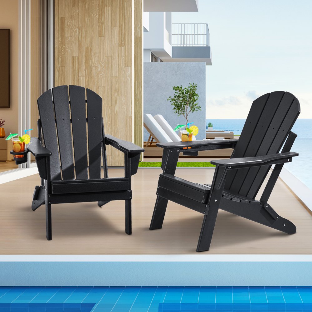 VEVOR Adirondack Chair Conjunto de 2 de plástico para fogueira dobrável para todos os climas, preto