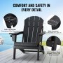 VEVOR Adirondack Chair Conjunto de 2 de plástico para fogueira dobrável para todos os climas, preto