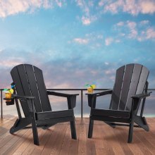 VEVOR Adirondack Chair Plastic Set of 2 All-Weather Folding Fire Pit Black