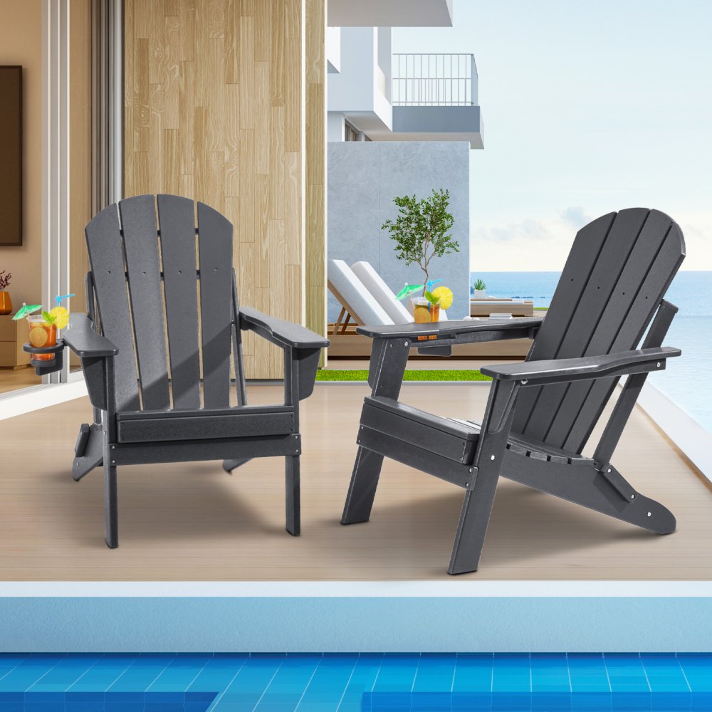 VEVOR Adirondack Chair Plastic Set of 2 All-Weather Folding Fire Pit Gray