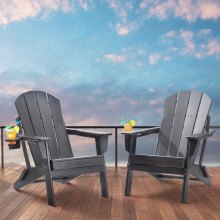 VEVOR Adirondack Chair Plastic Set of 2 All-Weather Folding Fire Pit Gray