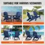 VEVOR Adirondack Chair Plastic, Set of 2 All-Weather Portable Folding Fire Pit Chair, Outdoor Adirondack Patio Chair with Cup Holder, with Relaxing Arm Rest Ergonomic, for Garden, Backyard Navy Blue
