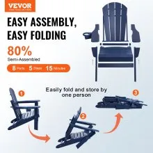 Juego de 2 sillas Adirondack de plástico VEVOR, para fogatas plegables para todo tipo de clima, color azul marino