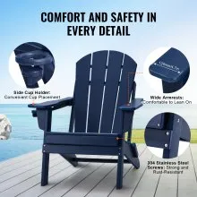 Juego de 2 sillas Adirondack de plástico VEVOR, para fogatas plegables para todo tipo de clima, color azul marino