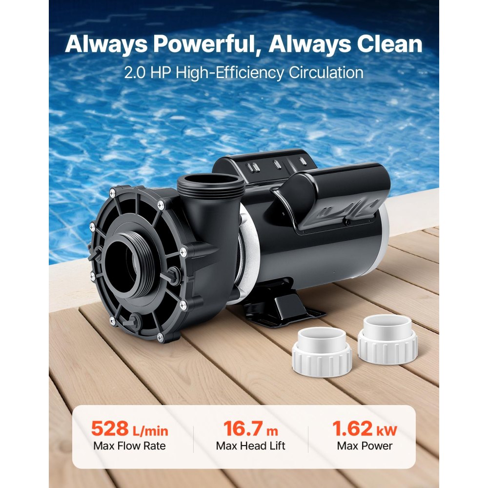 VEVOR SPA Pump, 2 HP, 2-Speed Hot Tub Pump with 2-Inch Port, 139.5 GPM High and 66.5 GPM Low Speed, 115V 60Hz, 48 Frame, for Sundance #6500-357/ #6500-845/ #6500-758/ #6500-345/ #6500-090/ #6500-258