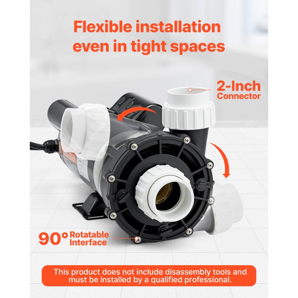 VEVOR SPA Pump, 2 HP, 2-Speed Hot Tub Pump with 2-Inch Port, 139.5 GPM High and 66.5 GPM Low Speed, 115V 60Hz, 48 Frame, for Sundance #6500-357/ #6500-845/ #6500-758/ #6500-345/ #6500-090/ #6500-258