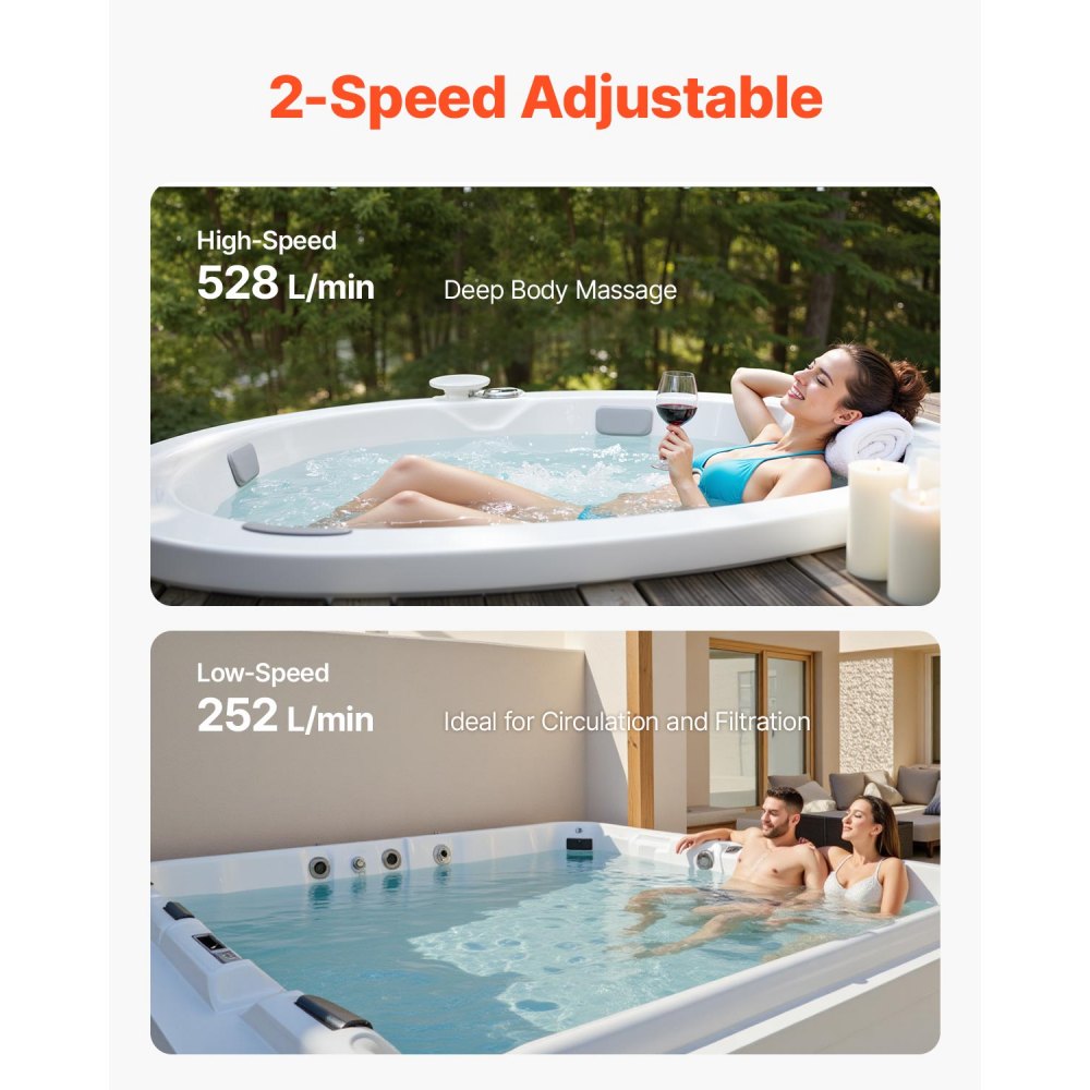 VEVOR SPA Pump, 2 HP, 2-Speed Hot Tub Pump with 2-Inch Port, 139.5 GPM High and 66.5 GPM Low Speed, 115V 60Hz, 48 Frame, for Sundance #6500-357/ #6500-845/ #6500-758/ #6500-345/ #6500-090/ #6500-258