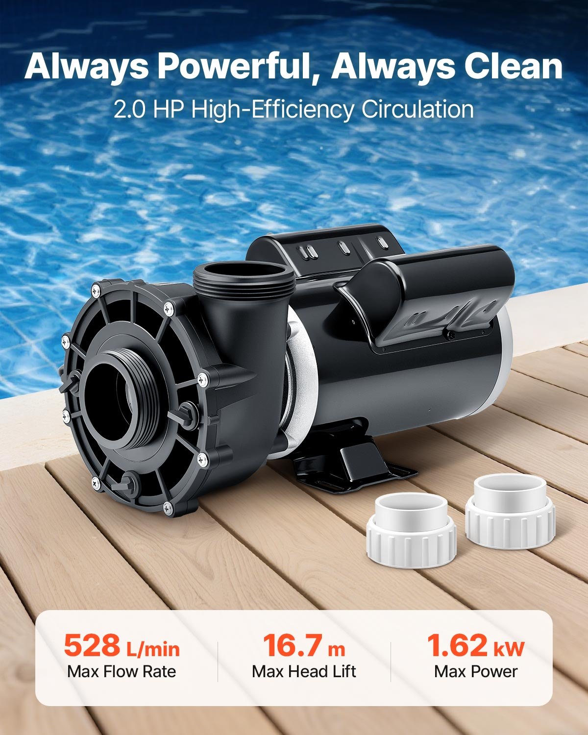 VEVOR SPA Pump, 2 HP, 2-Speed Hot Tub Pump with 2-Inch Port, 139.5 GPM High and 66.5 GPM Low Speed, 115V 60Hz, 48 Frame, for Sundance #6500-357/ #6500-845/ #6500-758/ #6500-345/ #6500-090/ #6500-258