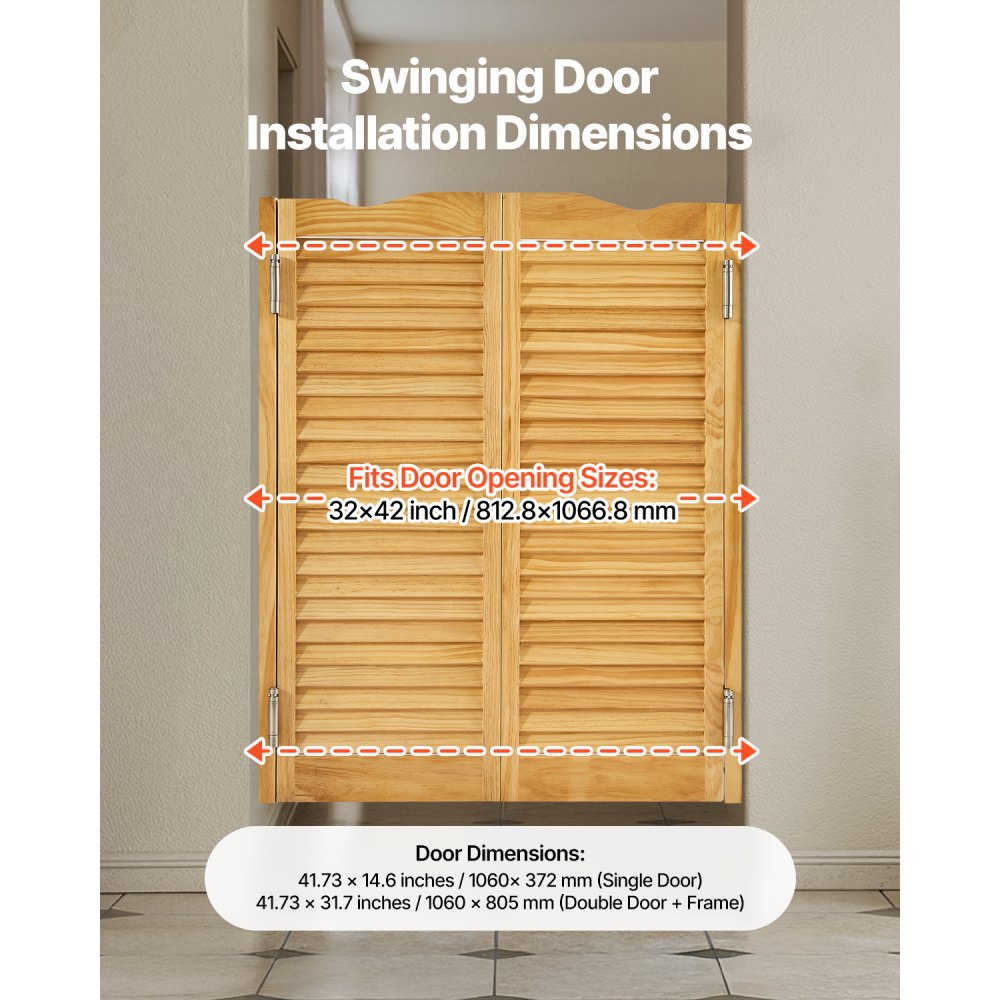 VEVOR Swinging Cafe Doors, Arched Top Interior Saloon Doors 81.3 x 106.7 cm, Double Action Made of Pine Wood, with Hinges & Hardware, Easy to Install, for Hallway Kitchen Bar Pub Entrance, Log Color