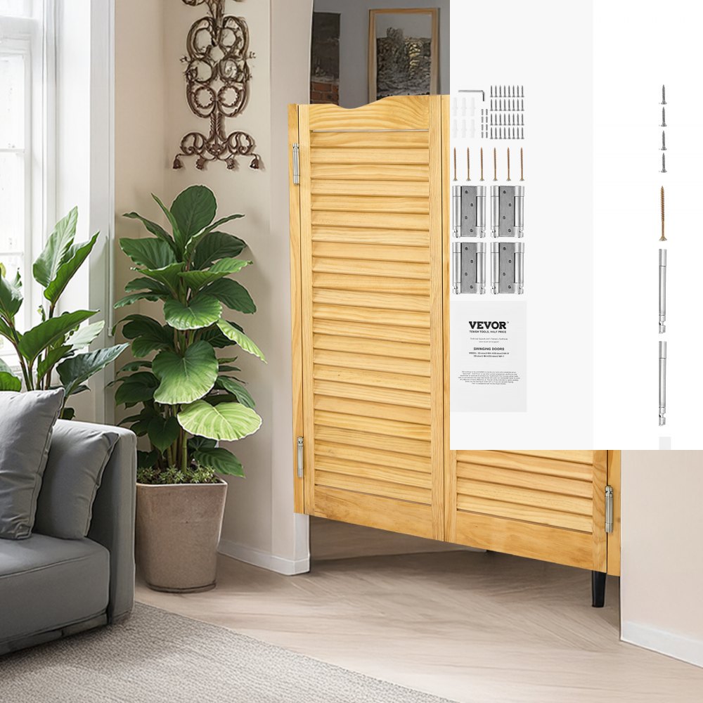 VEVOR Swinging Cafe Doors, Arched Top Interior Saloon Doors 81.3 x 106.7 cm, Double Action Made of Pine Wood, with Hinges & Hardware, Easy to Install, for Hallway Kitchen Bar Pub Entrance, Log Color