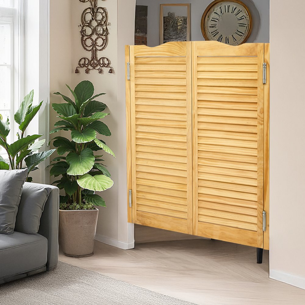 VEVOR Swinging Cafe Doors, Arched Top Interior Saloon Doors 91.4 x 106.7 cm, Double Action Made of Pine Wood, with Hinges & Hardware, Easy to Install, for Hallway Kitchen Bar Pub Entrance, Log Color