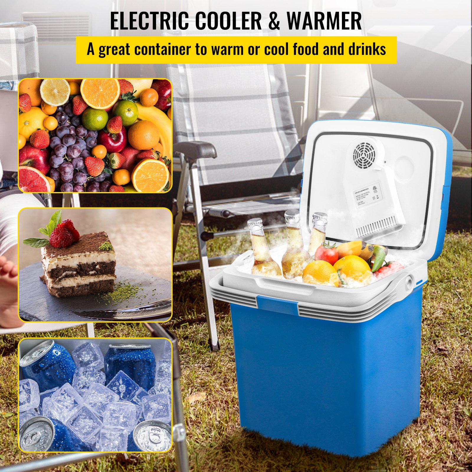 VEVOR Electric Cooler and Warmer, 28 Quart Portable Thermoelectric Fridge, Plug in Refrigerator with Collapsible Handle, 110V AC Home Power Cord & 12V Car Adapter for Camping Travel & Picnics