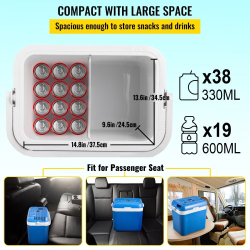 VEVOR Electric Cooler and Warmer, 34 Quart Portable Thermoelectric Fridge, Plug in Refrigerator with Collapsible Handle, 110V AC Home Power Cord & 12V Car Adapter for Camping Travel & Picnics