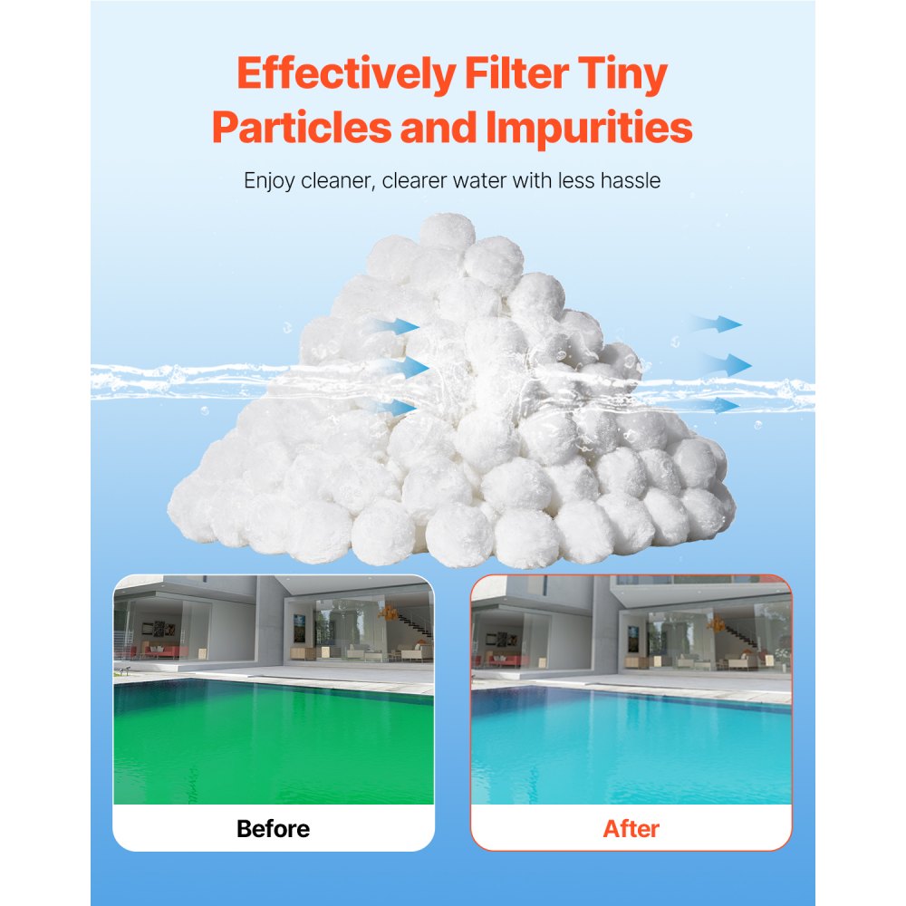 VEVOR Pool Filter Balls for Sand Filter, 1.56 kg, Filter Balls Replace Pool Filter Sand, Reusable Polyester Fiber Filter Media Balls with Wash Bag, for Swimming Pool Above Ground Pool Aquarium Tank