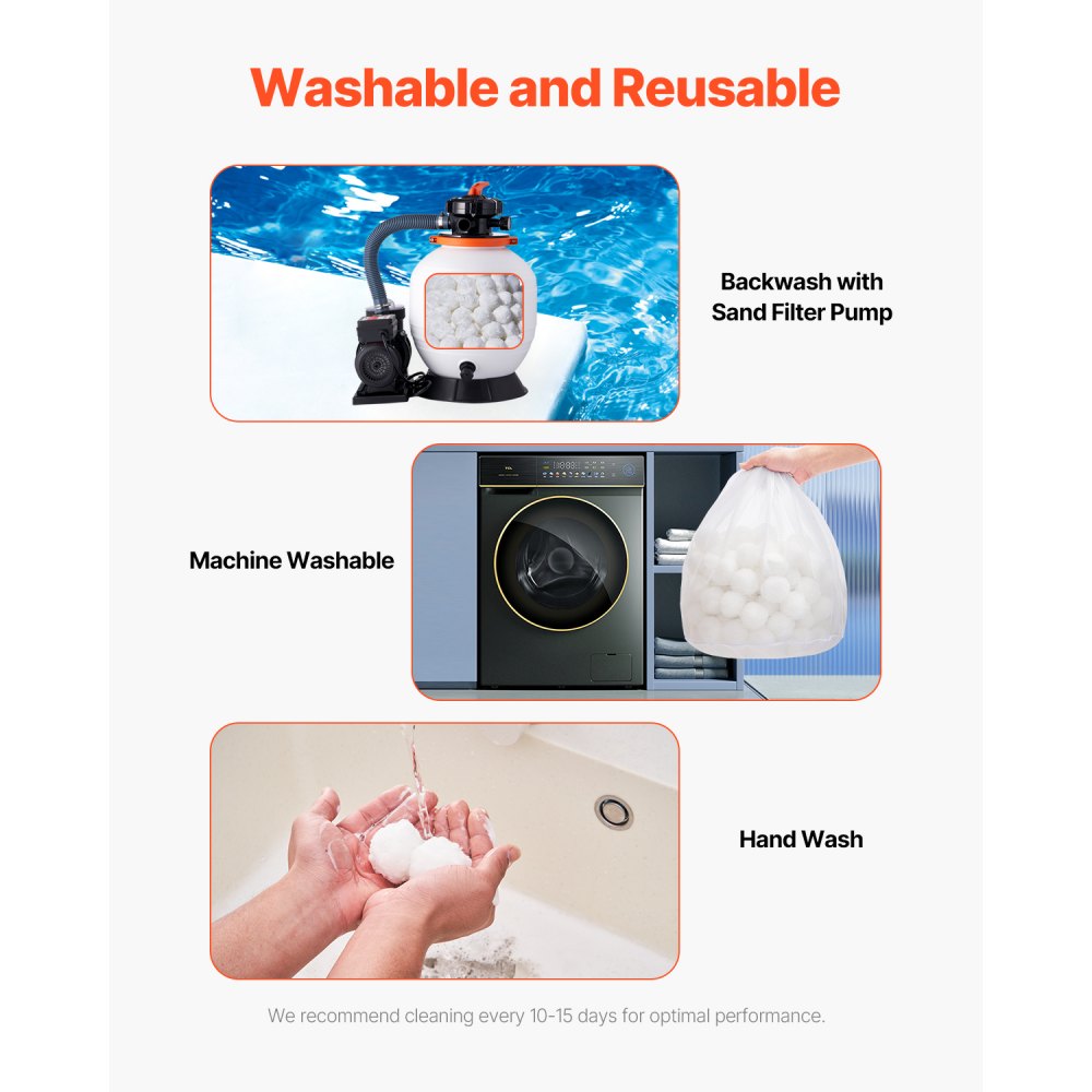 VEVOR Pool Filter Balls for Sand Filter, 1.56 kg, Filter Balls Replace Pool Filter Sand, Reusable Polyester Fiber Filter Media Balls with Wash Bag, for Swimming Pool Above Ground Pool Aquarium Tank
