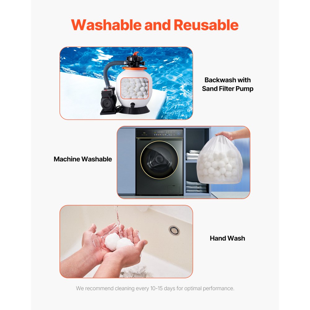 VEVOR Pool Filter Balls for Sand Filter, 2 kg/4.6 lbs, Filter Balls Replace Pool Filter Sand, Reusable Polyester Fiber Filter Media Balls with Wash Bag, for Swimming Pool Above Ground Pool Aquarium Tank