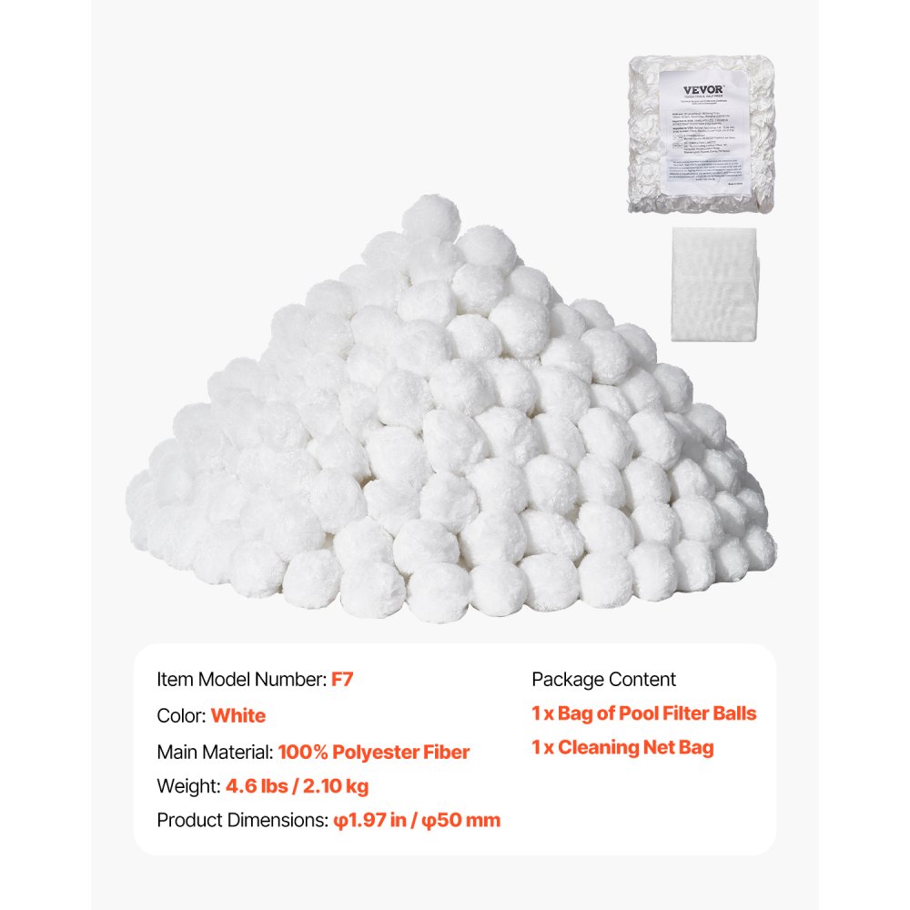 VEVOR Pool Filter Balls for Sand Filter, 2 kg/4.6 lbs, Filter Balls Replace Pool Filter Sand, Reusable Polyester Fiber Filter Media Balls with Wash Bag, for Swimming Pool Above Ground Pool Aquarium Tank