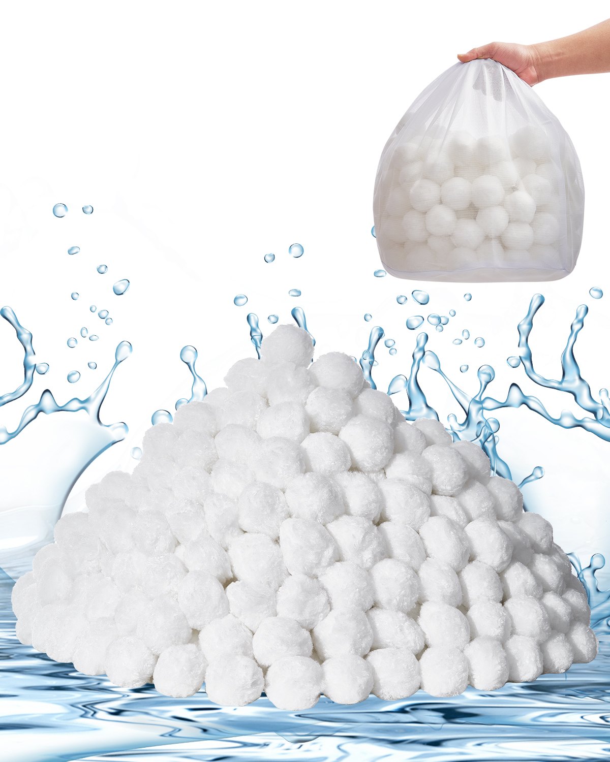 VEVOR Pool Filter Balls for Sand Filter, 2 kg/4.6 lbs, Filter Balls Replace Pool Filter Sand, Reusable Polyester Fiber Filter Media Balls with Wash Bag, for Swimming Pool Above Ground Pool Aquarium Tank