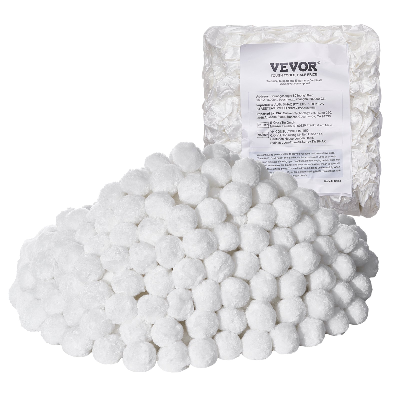 VEVOR Pool Filter Balls for Sand Filter, 2 kg/4.6 lbs, Filter Balls Replace Pool Filter Sand, Reusable Polyester Fiber Filter Media Balls with Wash Bag, for Swimming Pool Above Ground Pool Aquarium Tank