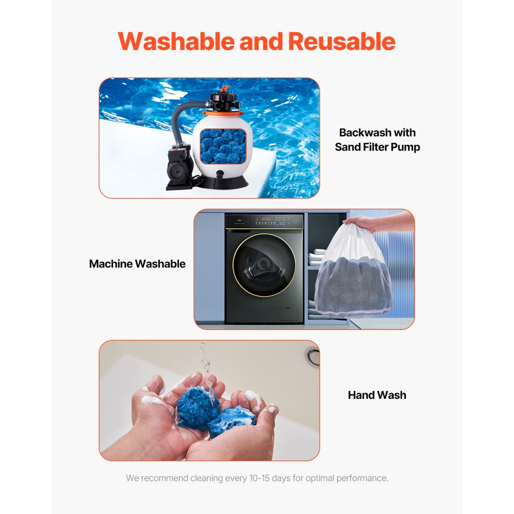 VEVOR Pool Filter Balls for Sand Filter, 1.4 kg/3.1 lbs, Filter Balls Replace Pool Filter Sand, Reusable Blue Polyester Fiber Filter Media with Wash Bag, for Swimming Pool Aquarium Tank Above Ground Pool