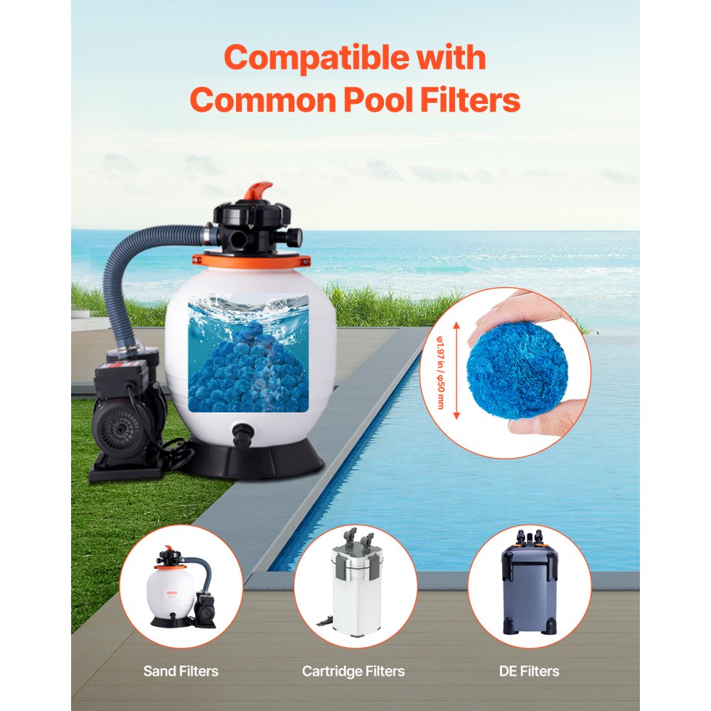 VEVOR Pool Filter Balls for Sand Filter, 1.4 kg/3.1 lbs, Filter Balls Replace Pool Filter Sand, Reusable Blue Polyester Fiber Filter Media with Wash Bag, for Swimming Pool Aquarium Tank Above Ground Pool