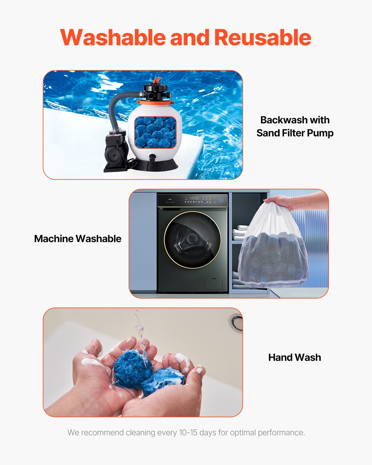 VEVOR Pool Filter Balls for Sand Filter, 1.4 kg/3.1 lbs, Filter Balls Replace Pool Filter Sand, Reusable Blue Polyester Fiber Filter Media with Wash Bag, for Swimming Pool Aquarium Tank Above Ground Pool