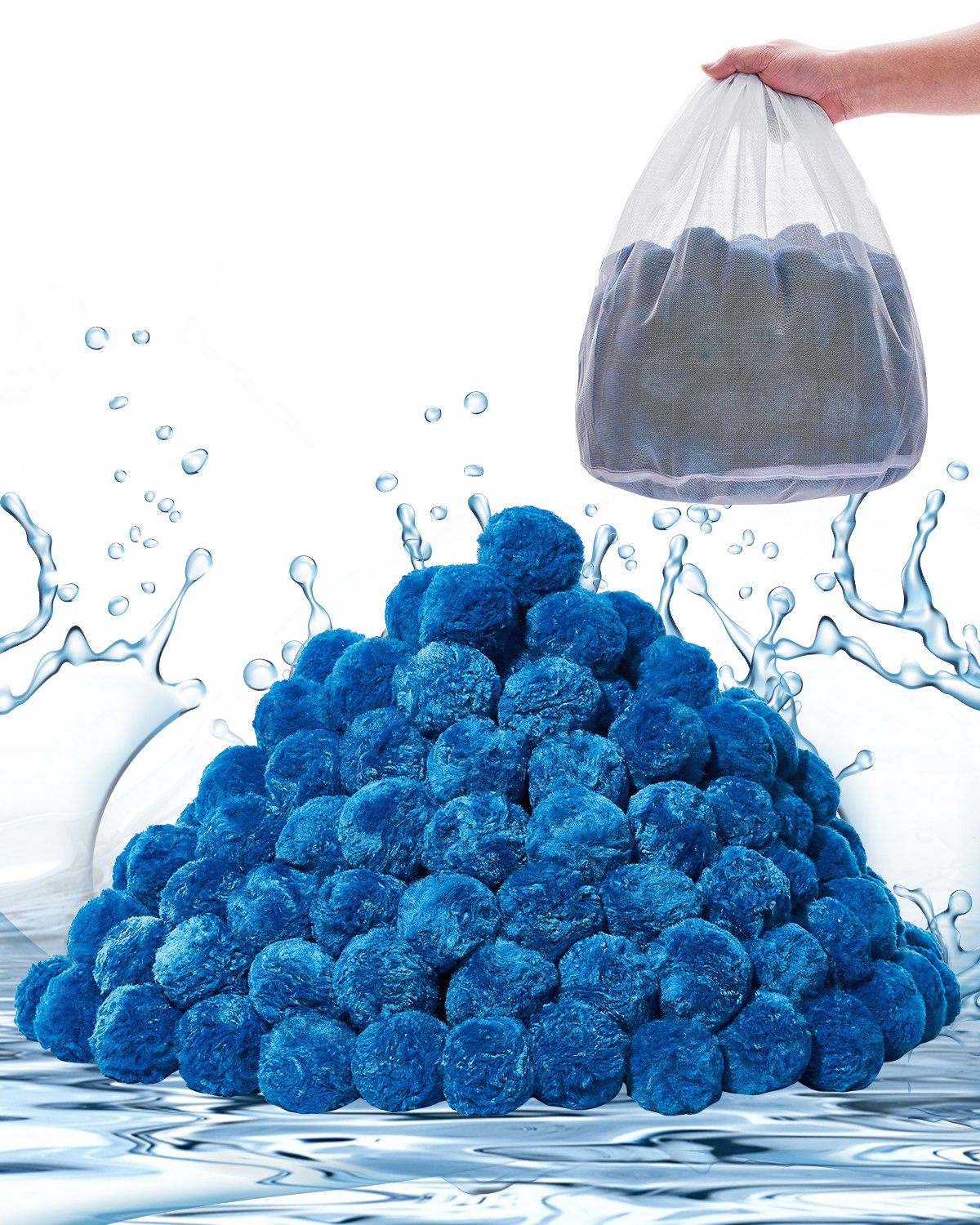 VEVOR Pool Filter Balls for Sand Filter, 1.4 kg/3.1 lbs, Filter Balls Replace Pool Filter Sand, Reusable Blue Polyester Fiber Filter Media with Wash Bag, for Swimming Pool Aquarium Tank Above Ground Pool