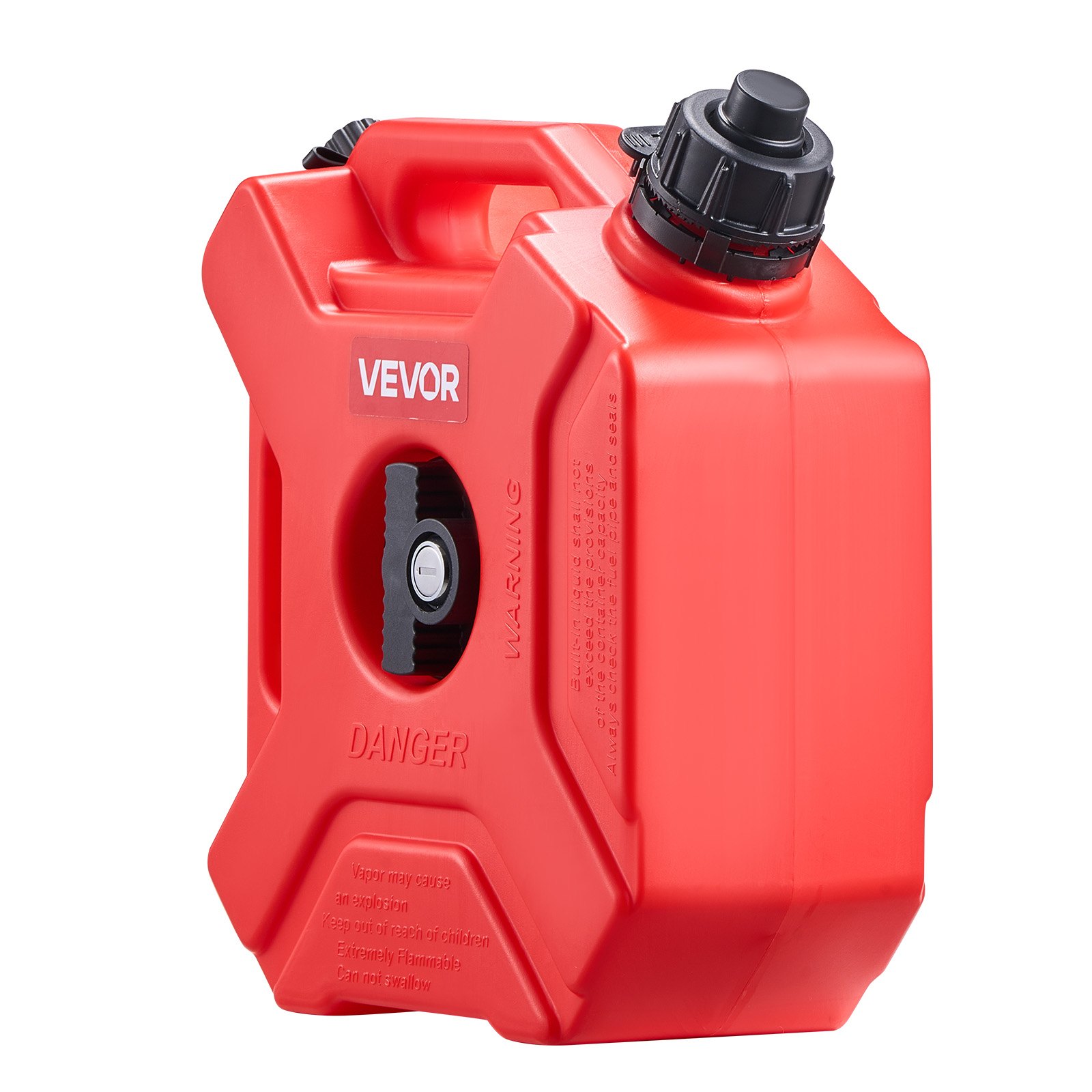 VEVOR Fuel Container, 5 L, Gas Can with Spout and Lockable Bracket, 15 L/min Max Flow Rate, Secure & Leak-proof, Portable Flat Fluid Container for Most Cars Motorcycle ATV UTV, Red