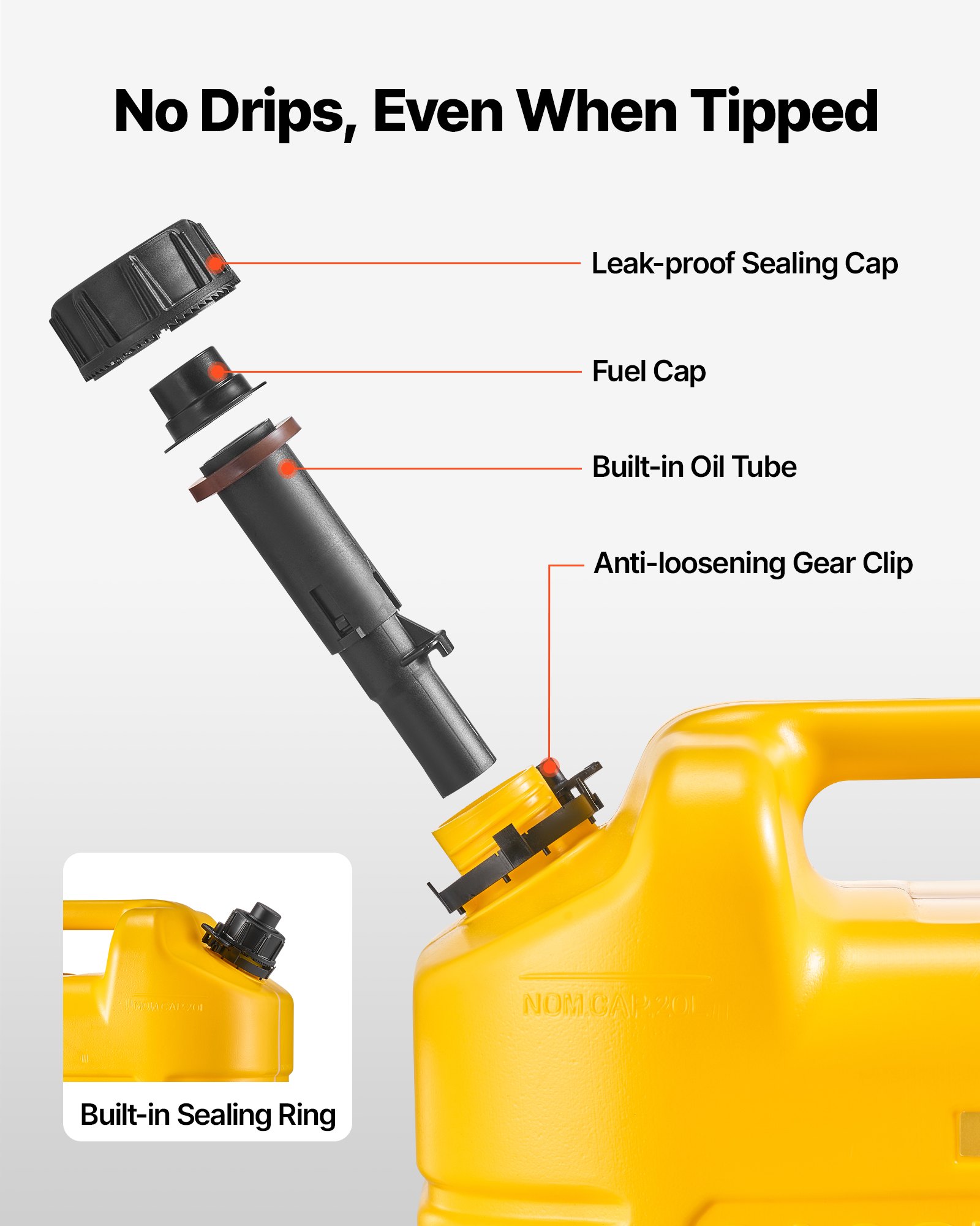 VEVOR Fuel Container, 19 L, Gas Tank with Spout & Clear Scale, 15 L/min Max Flow Rate, Secure & Leak-proof, Portable Flat Fluid Container for Most Cars Motorcycle SUV ATV UTV, Yellow, 1 Pack