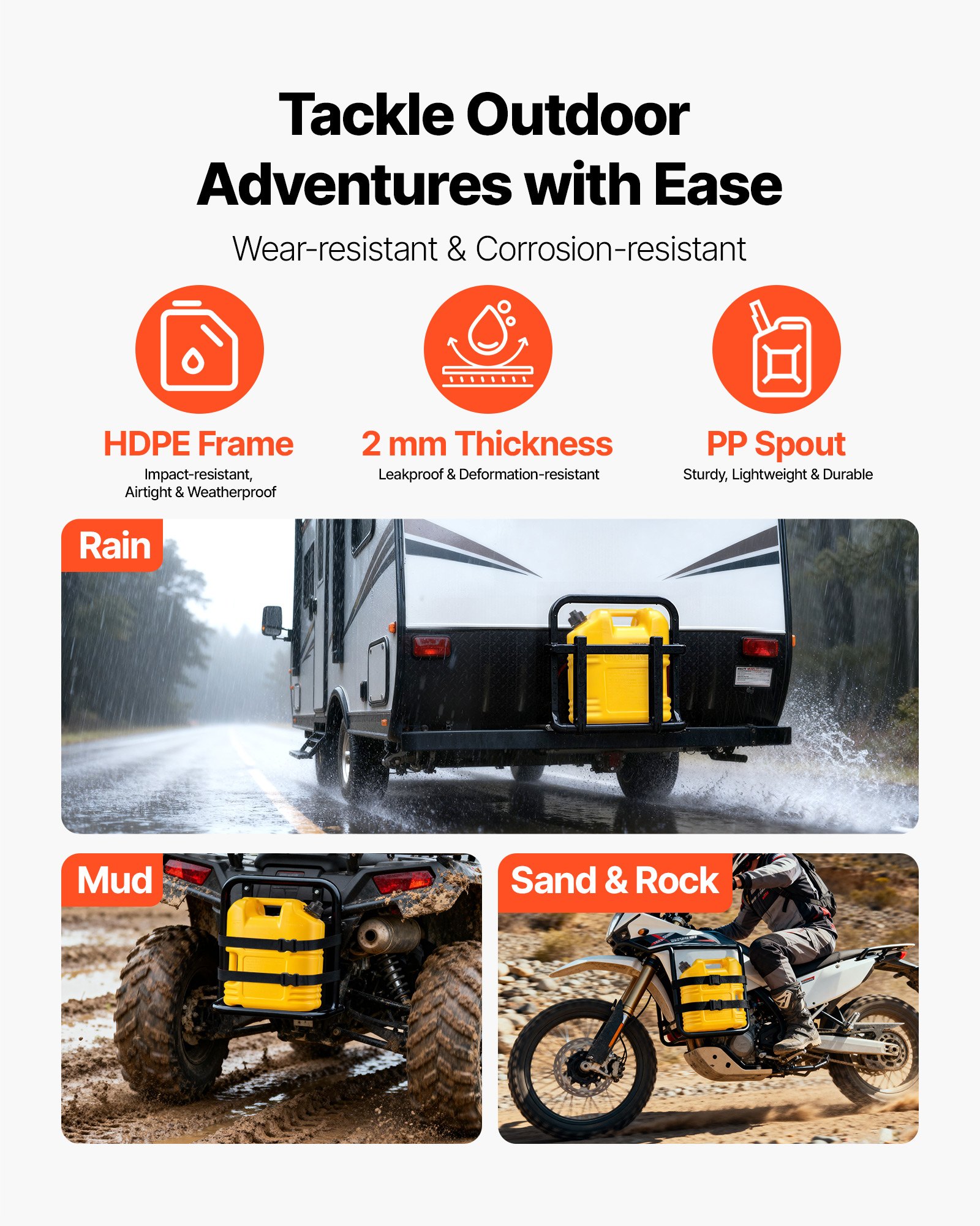 VEVOR Fuel Container, 19 L, Gas Tank with Spout & Clear Scale, 15 L/min Max Flow Rate, Secure & Leak-proof, Portable Flat Fluid Container for Most Cars Motorcycle SUV ATV UTV, Yellow, 1 Pack