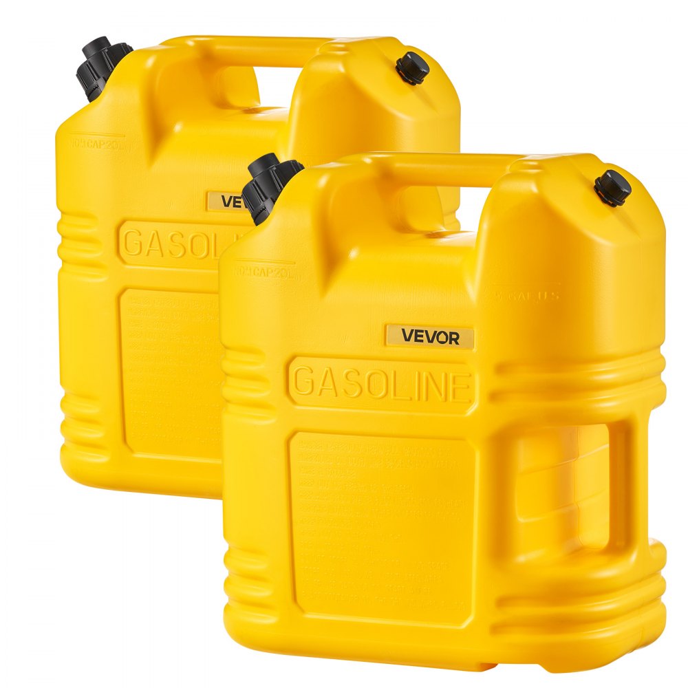 VEVOR Fuel Container, 5 Gallon, Gas Tank with Spout & Clear Scale, 15 L/min Max Flow Rate, Secure & Leak-proof, Portable Flat Fluid Container for Most Cars Motorcycle SUV ATV UTV, Yellow, 2 Packs