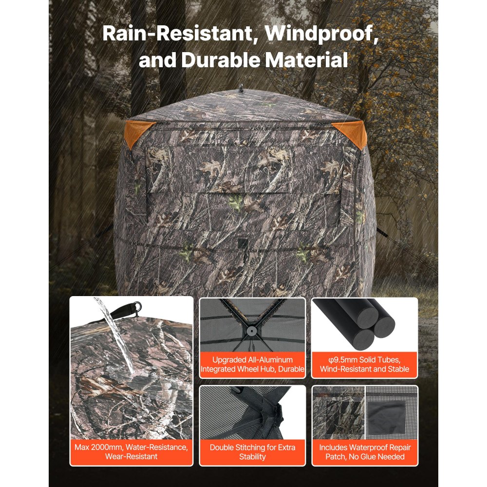 VEVOR Hunting Blind, 2-3 Person See Through Ground Blinds with Carrying Bag, 360 Degree Portable Camouflage Tent, Durable Concealed Shelter with Silent Side Door and Window, for Turkey and Deer