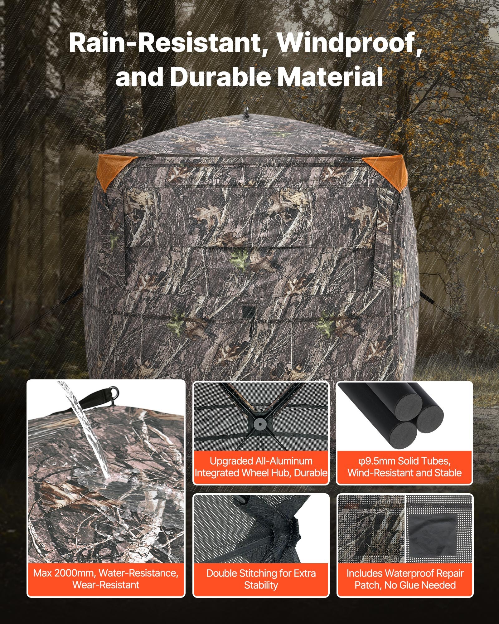 VEVOR Hunting Blind, 2-3 Person See Through Ground Blinds with Carrying Bag, 360 Degree Portable Camouflage Tent, Durable Concealed Shelter with Silent Side Door and Window, for Turkey and Deer