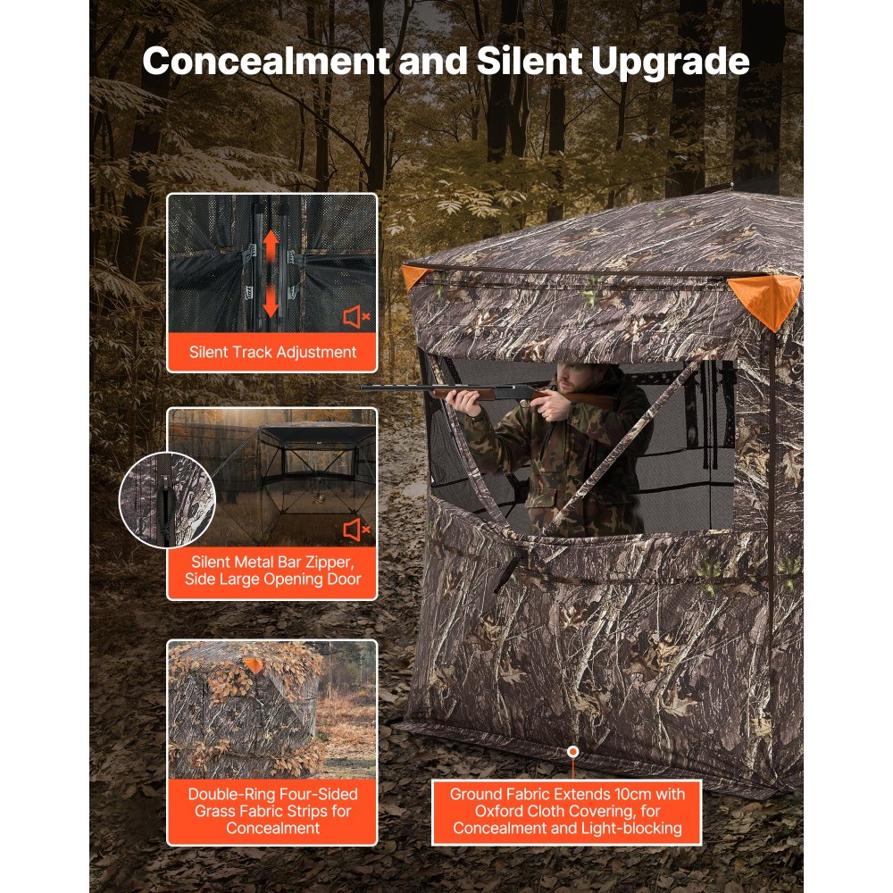 VEVOR Hunting Blind, 4-5 Person See Through Ground Blinds with Carrying Bag, 360 Degree Portable Camouflage Tent, Durable Concealed Shelter with Silent Zipper Door and Window, for Turkey and Deer