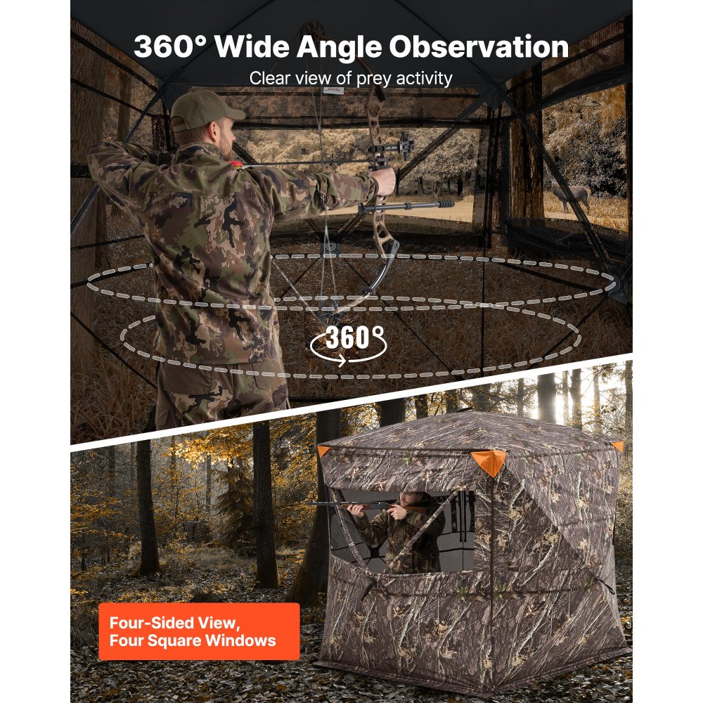 VEVOR Hunting Blind, 4-5 Person See Through Ground Blinds with Carrying Bag, 360 Degree Portable Camouflage Tent, Durable Concealed Shelter with Silent Zipper Door and Window, for Turkey and Deer